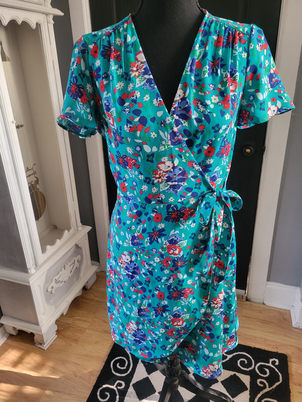 J. Crew Teal Floral Wrap Mini Dress - Picture 2 of 4